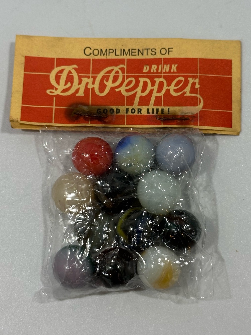 Vintage Dr Pepper Soda Advertising Marbles Bag Collectible New Old Stock Sealed
